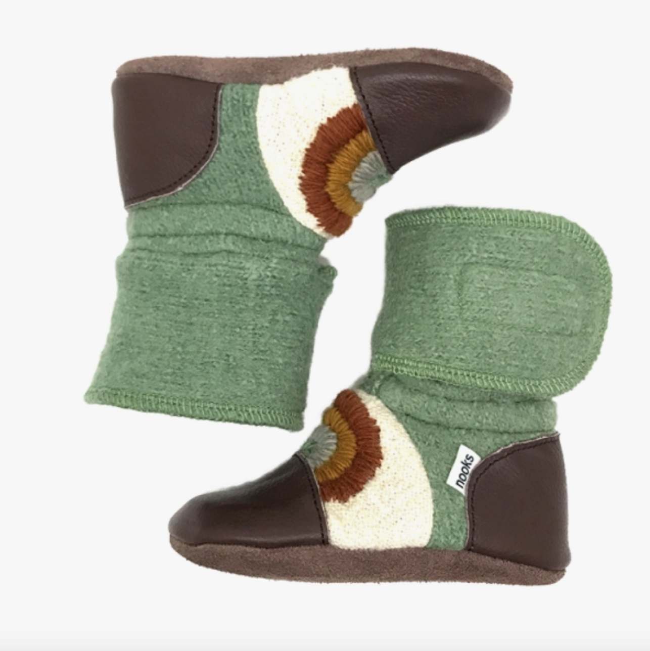 PRE-SALE | Good Vibes Rainbow Embroidered Felted Wool Booties | Nooks