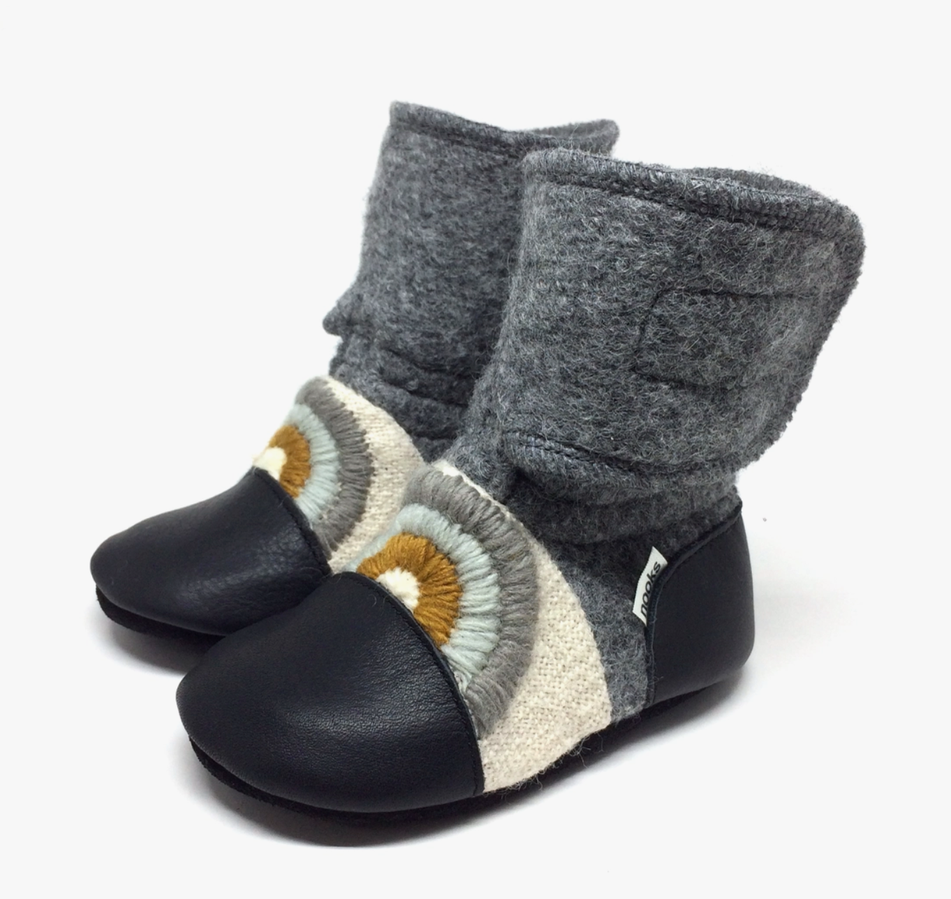 Cove Embroidered Felted Wool Booties | Nooks
