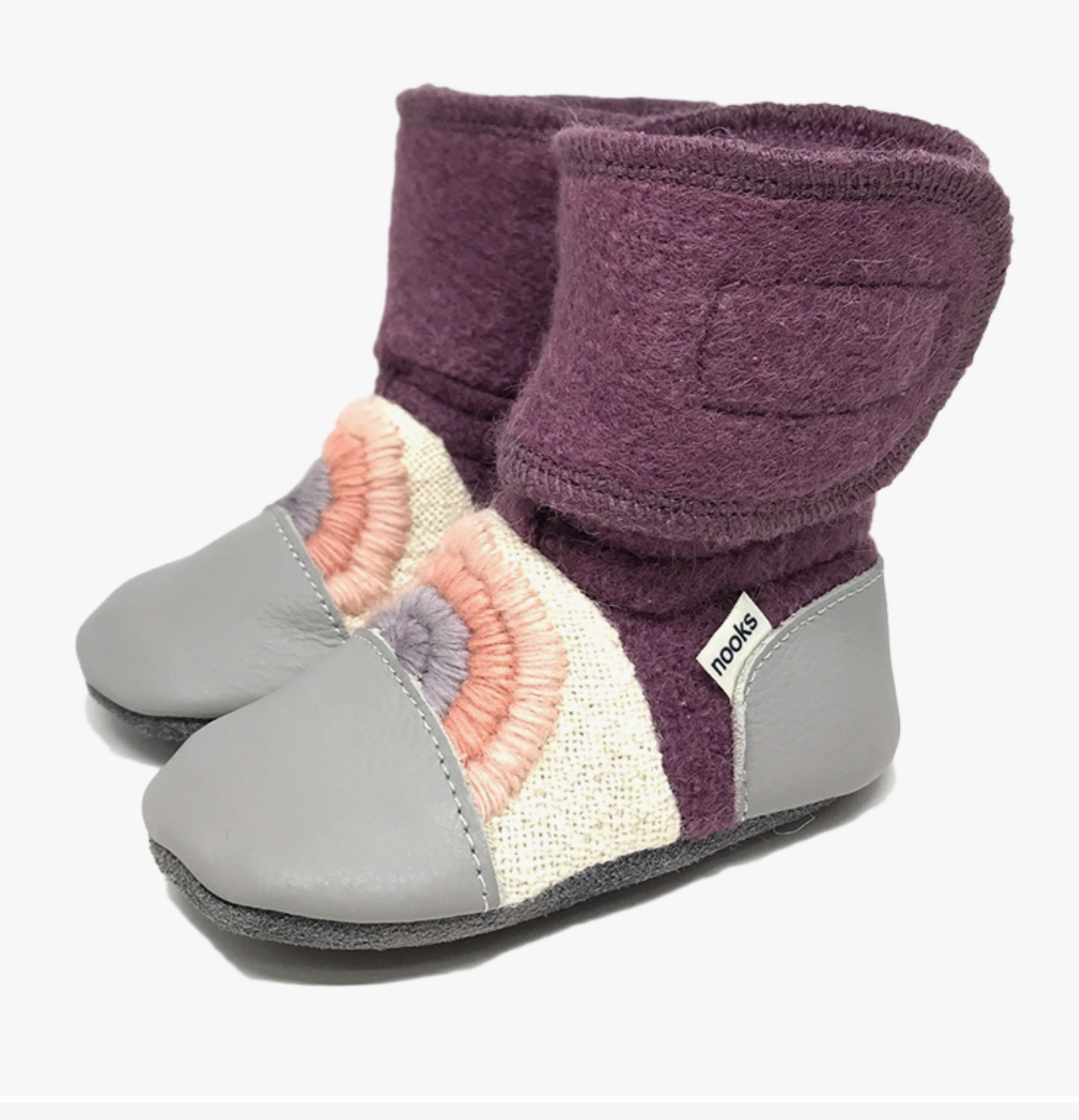 Dream On Embroidered Felted Wool Booties | Nooks