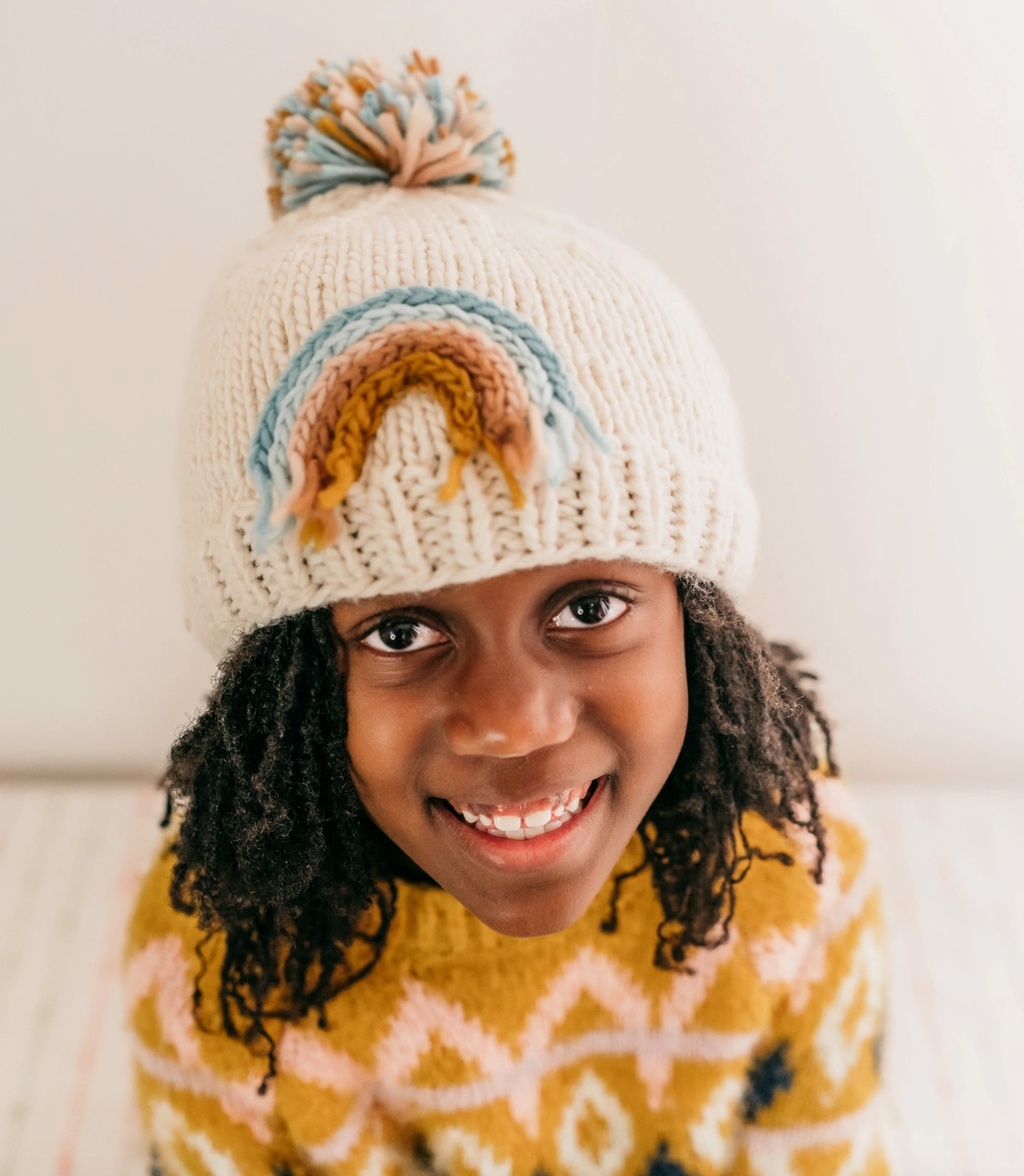 Teal Rainbow Knit Beanie Hat