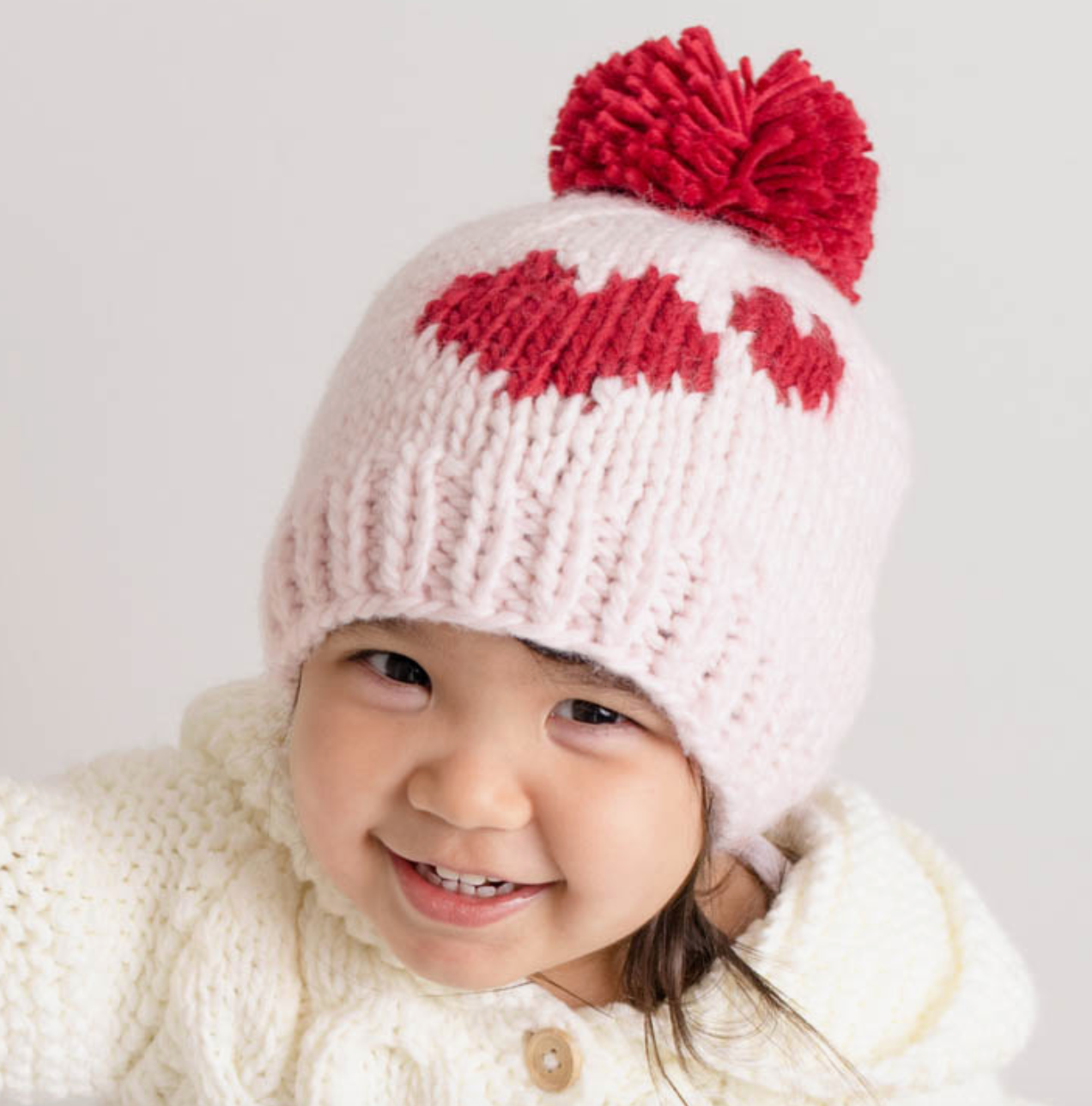 Light Pink/Red | Sweetheart Knit Beanie Hat