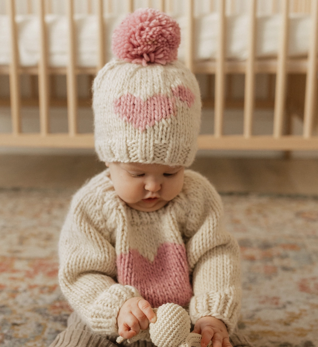 Natural/Light Pink | Sweetheart Knit Beanie Hat