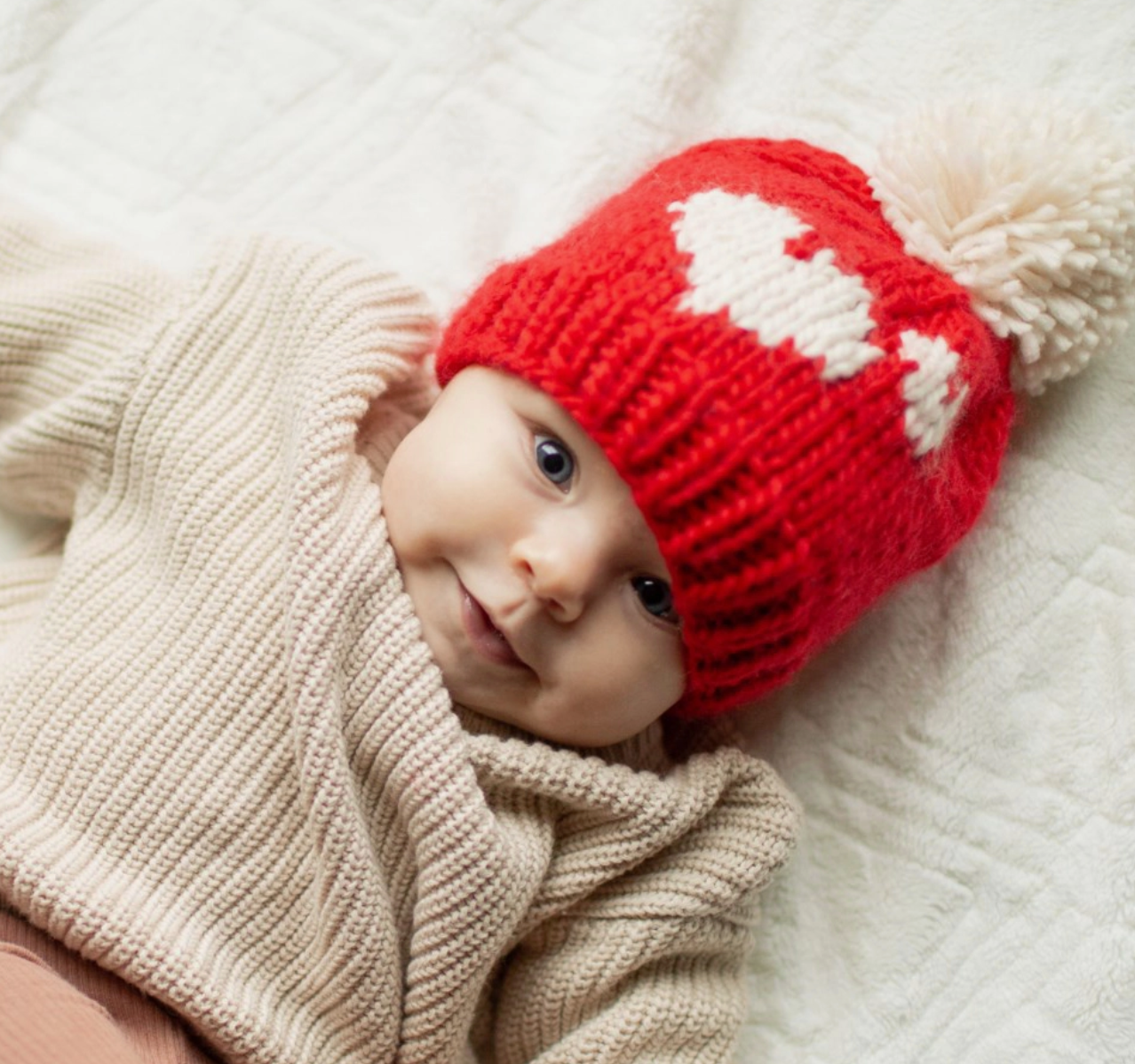 Red/Natural | Sweetheart Valentine Knit Beanie Hat