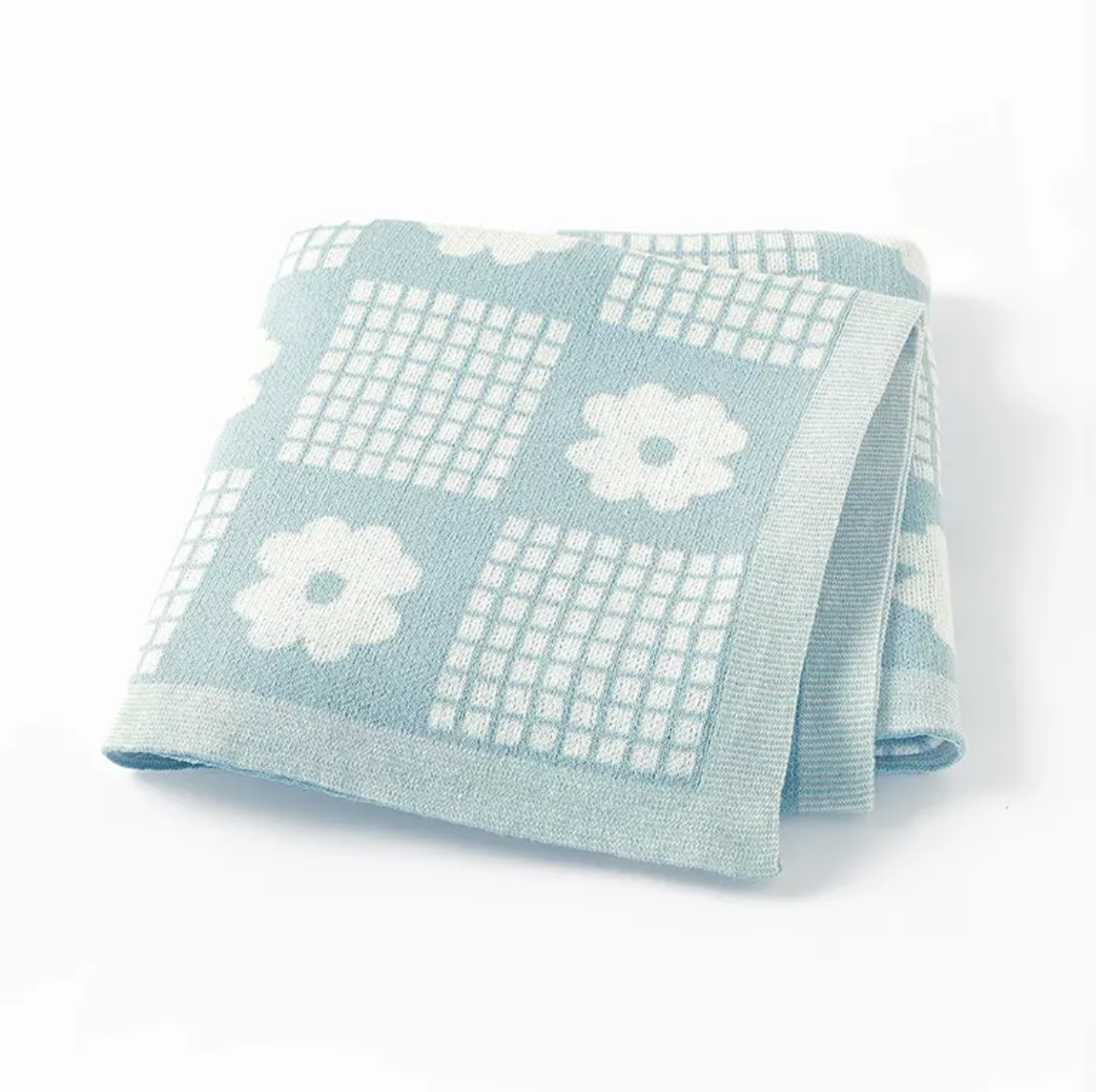 Flower Checkers Knit Blanket