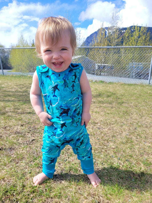 Whales | Sleeveless Grow-with-Me Romper